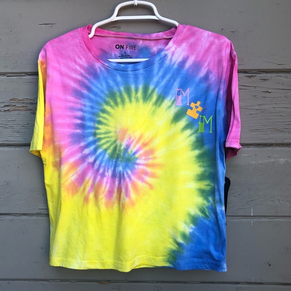 On Fire Tops - Tie dye autism “MOM” t shirt semi crop On Fire Tops - Tie dye autism “MOM” t shirt semi crop